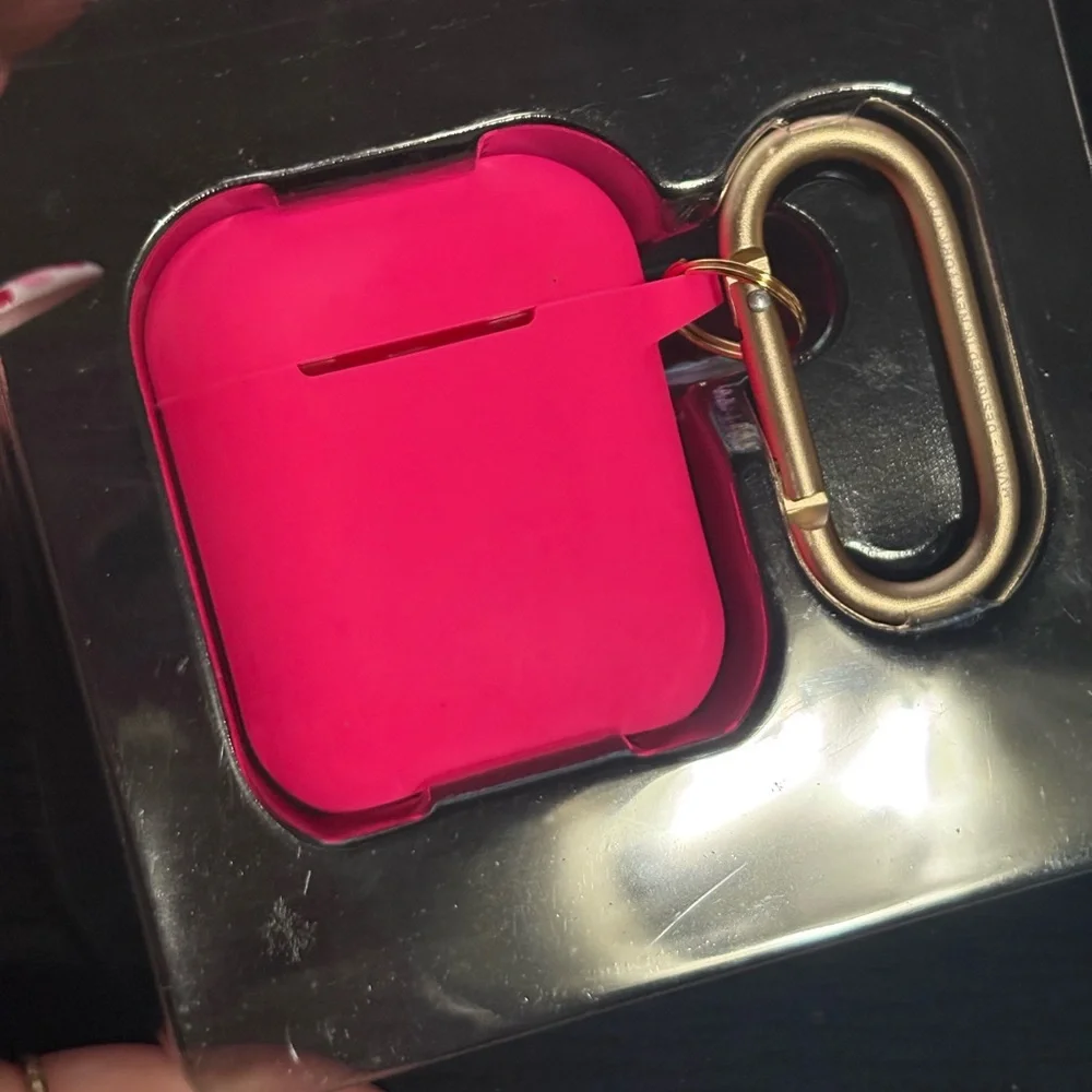 Pink Protective AirPods Case with Gold Clip